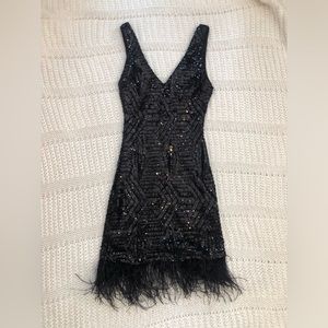 Homecoming Black sequin and feather dress